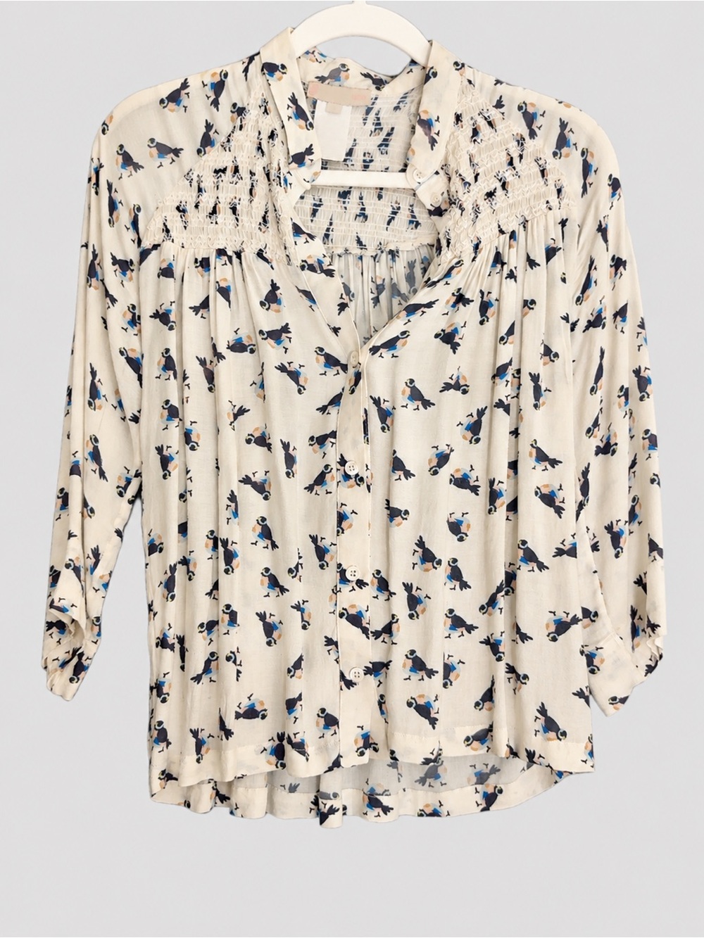 Paul & Joe Sister Cream Colorful Bird Print Blouse Size 0
